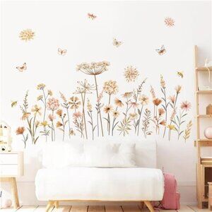 Boho Flower Wall Decals Wildflower Floral Dandelion Grass Nursery Girls Room